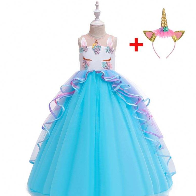 Baige 3-15 Jahre Mädchen Einhorn Party Kleider Rüschen Kinderkleidung Kostüm Geburtstagsfeier Kleid