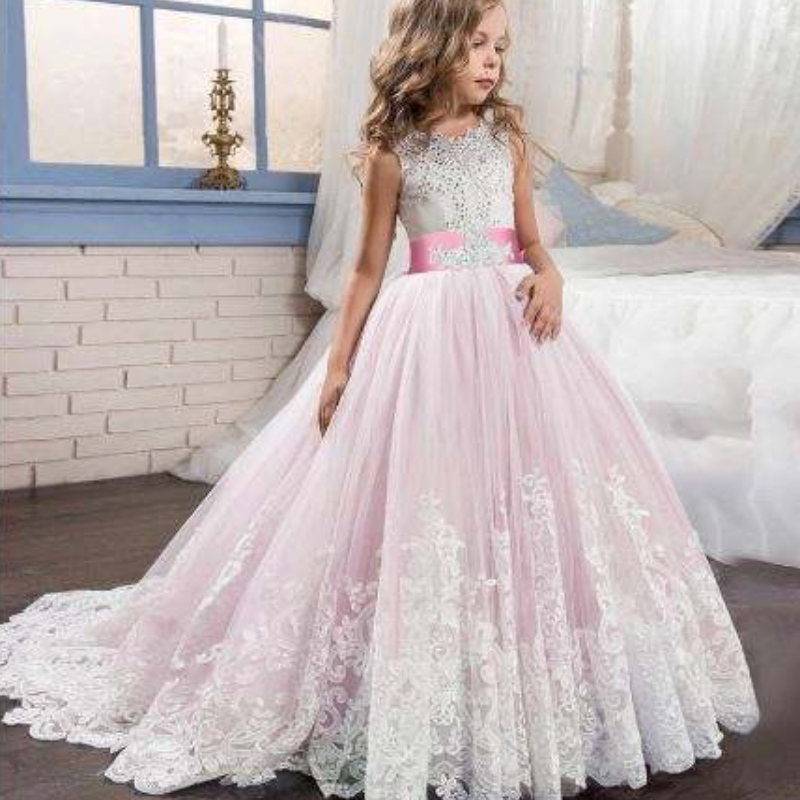 Baige Luxus -Prinzessin ärmellose Partykleid Großhandel Kinder Abend Ballkleid ausgefallene Geburtstagsfeier -Abschlussball Kostüm