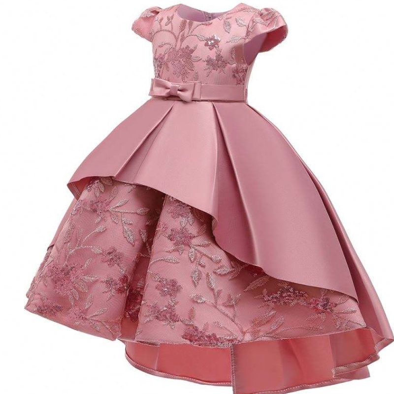 Baige hochwertige Kinder Langes Kleidungsstück Girls Party Kleider Kurzarm Kleider Kleiderkleid Design für Baby Girl