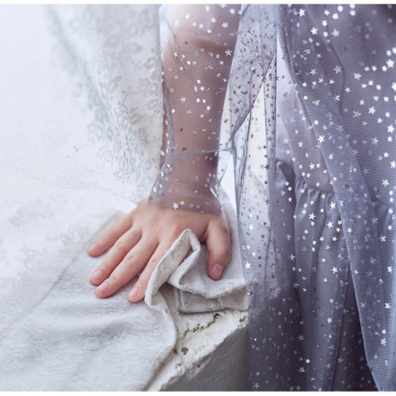 Sommerkleid glänzendes Sternmuster Mädchen Garn Baumwollgekleidete Prinzessin Kleid Weihnachten O-hals Kinderkleider für Mädchen