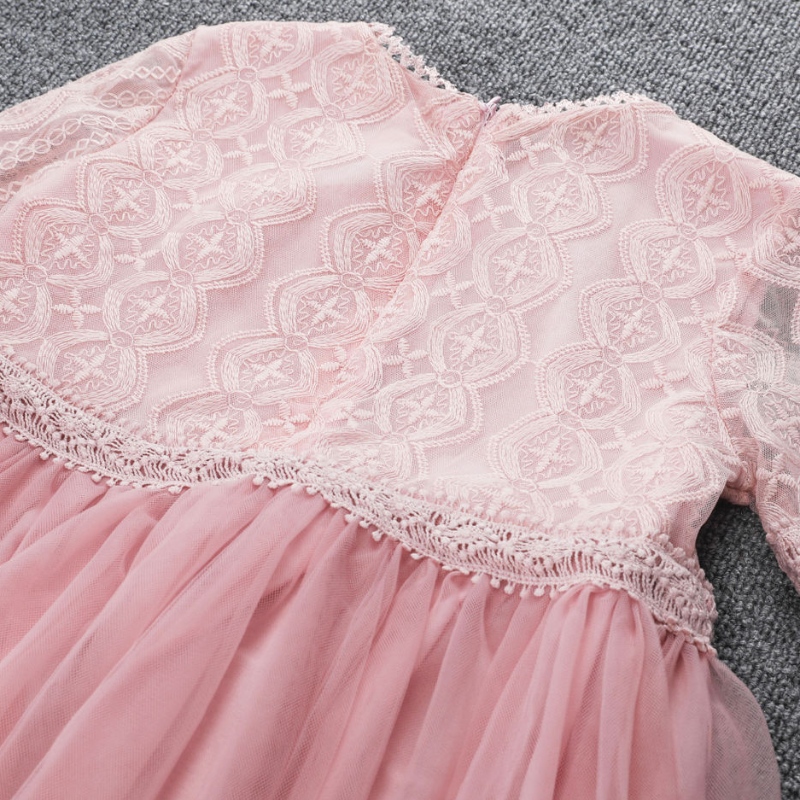 Little Girls White Pink Lace Kleid Langarm Blume Kinder Prinzessin Festzug Geburtstagsfeierkleider Tüll Vintage Kleid 3 8 14 Jahre