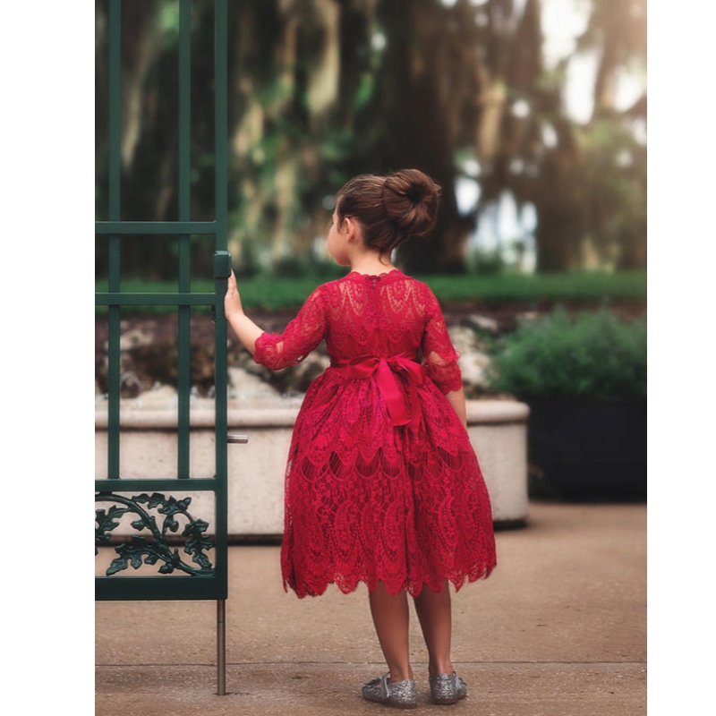 Mädchen Spitze Stickerei Kleid Kinder Eine Linie Prinzessin Tutu Tüll Brautjungfer Hochzeitsfest Blumenmädchen Kleider