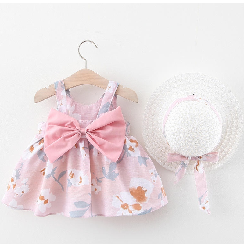 Großhandel 2PCS Sommer Neugeborene Kleid Sets Baby Girl ärmellose Print Beach Prinzessin Kleider mit Hut