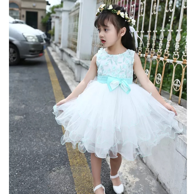Weiß 3d Blumenspitzenkleid Alter für 3 - 9 Jahre Little Girls Weihnachten Kleid Neue Herbst Winter Kinder Abendkleider Mädchen Kleider Kleider