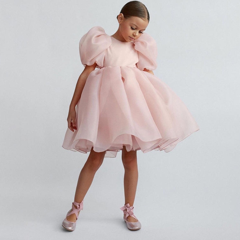 Mode Mädchen Prinzessin Vintage Kleid Tüll Kinder Vestido Puff Ärmel rosa Hochzeitsfeier Geburtstag Tutu Kinder Ballkleid Kleid Kleid