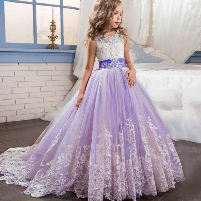 2022 Sommermädchen Kleid lange Kinder Brautjungfernkleider Kinder Prinzessin Party Hochzeitskleid 3 10 14 Jahre Vestido