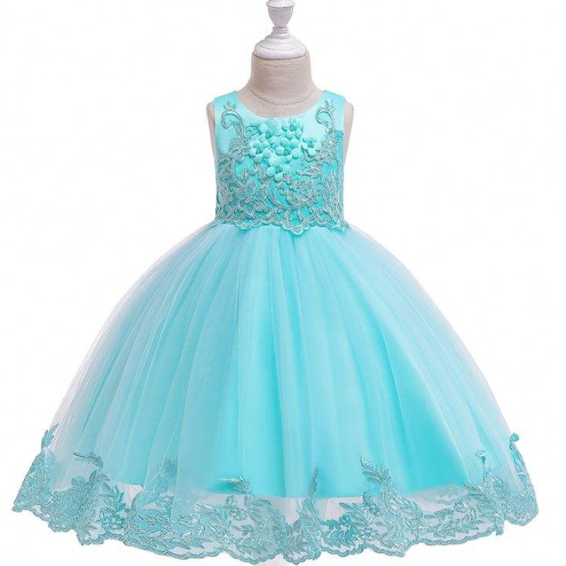 Baige Sommer Kinder Pailletten Partykleid Blumenmädchen Spitze ärmellose Kleid Mädchen Geburtstagskleider Blume Mädchen Netzkleider