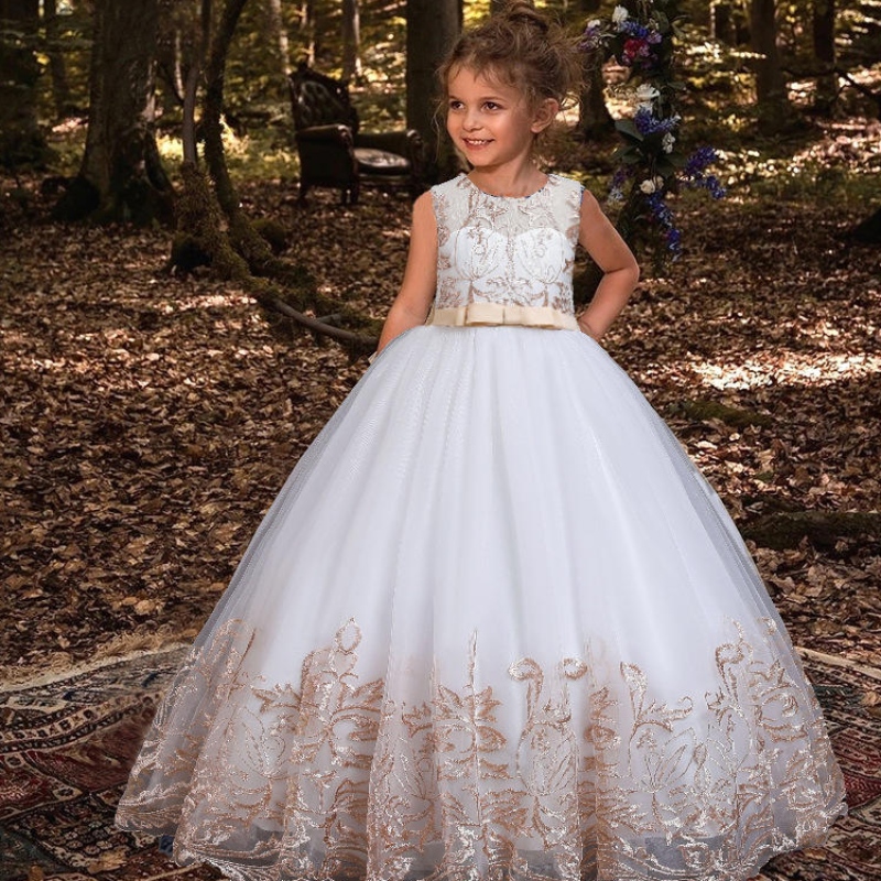 Sommermädchen Blumenkleid elegante Spitze Stickerei Prinzessin Party Kleid Kinder Kinder Neujahr Geburtstag Kleidung für Mädchen