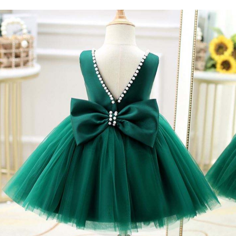 Baige Kleinkind Prinzessin Blume gegen Back Perlenkleid Baby Girls Geburtstag Hochzeitsfeierkleider