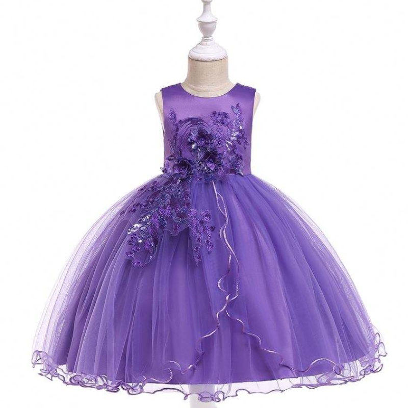 Baige Kinder Kleidungsstücke weiße Blumenmädchenkleid Stickerei Party tragen Abendkleider für Mädchen L5060