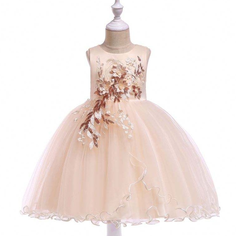 Baige Kinder Kleidungsstücke weiße Blumenmädchenkleid Stickerei Party tragen Abendkleider für Mädchen L5060