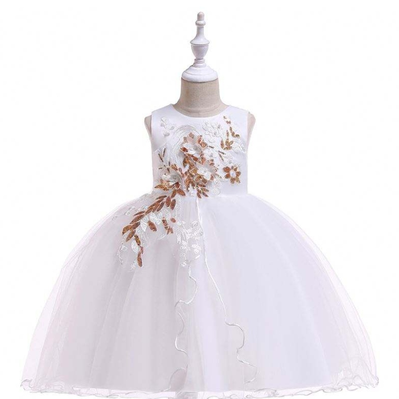 Baige Kinder Kleidungsstücke weiße Blumenmädchenkleid Stickerei Party tragen Abendkleider für Mädchen L5060