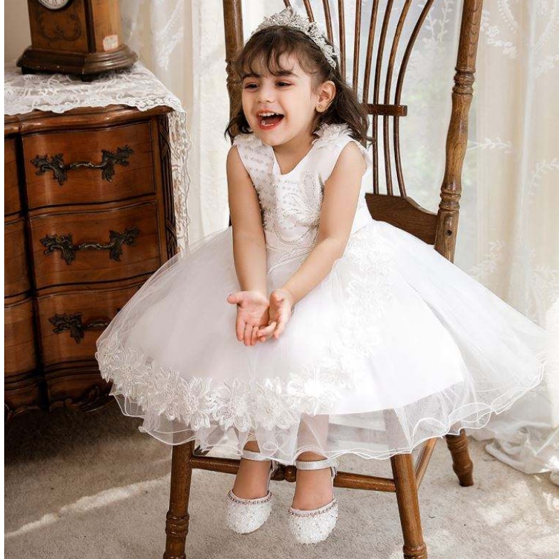 Baige Neueste Mädchen Kleider Kleidung Kleidung Tüll Blumenkleid für Mädchen Party Abendkleid N2111