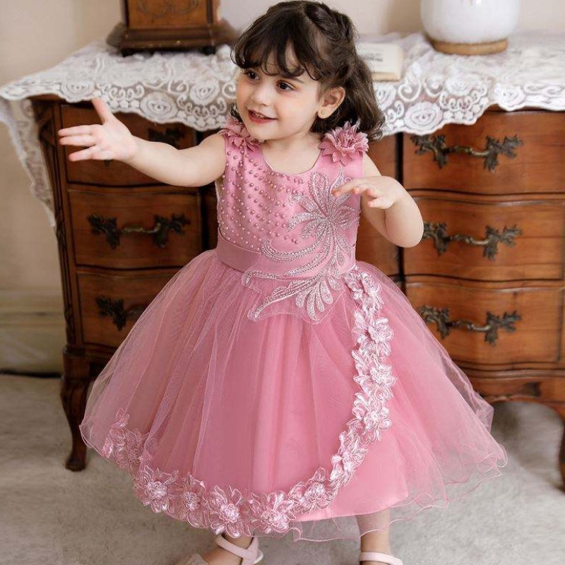 Baige Neueste Mädchen Kleider Kleidung Kleidung Tüll Blumenkleid für Mädchen Party Abendkleid N2111