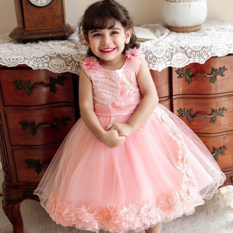 Baige Neueste Mädchen Kleider Kleidung Kleidung Tüll Blumenkleid für Mädchen Party Abendkleid N2111