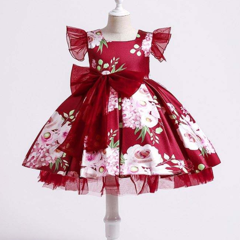 Baige Kinder Party Kinder Kleider Baby Girl Druck Hochzeitskleider Hostess Prinzessin Kleid xh82028