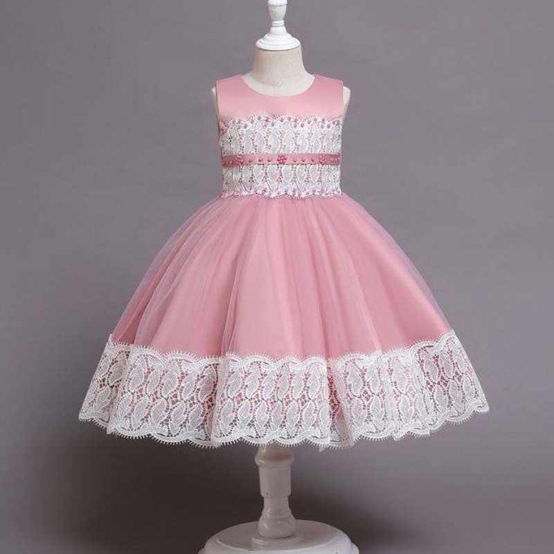 Baige Neuankömmlinge schöne Stickerei Spitze Baby Mädchen Geburtstagskleider Hochzeit Mädchen Blumenmädchen Kleid