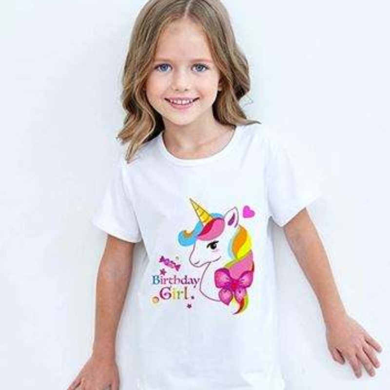 Baige Girl Sommer kurzärärmig süße Einhorn-gedruckte Baumwoll-T-Shirt Regenbogen Tutu Performance Rock