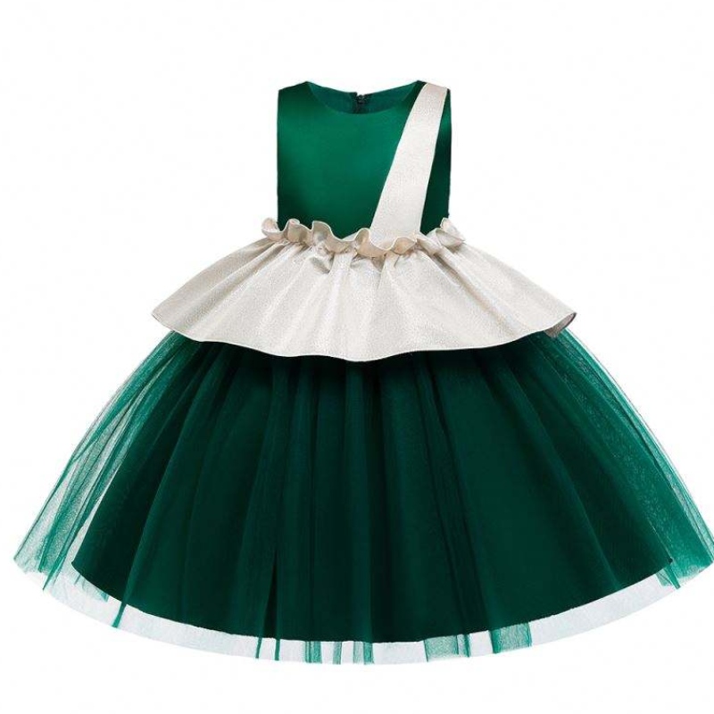 Baige geschichtete Kleidergrüne Farbe Brautkleider für Kinder Kinder Blumen Kleid