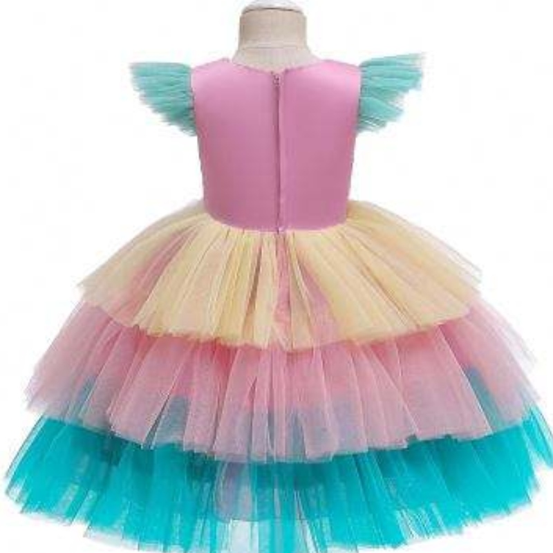 Baige Tulle Ärmel Einhorn Tutu Rock Kinder Kuchen Blumenkleid Kostüm Halloween Party Kleidung