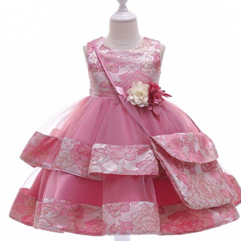 Baigeneues Design Blumenmädchen Partykleid mit Mini -Tasche Satin Geburtstag Hochzeit Prinzessin Kleid L5216