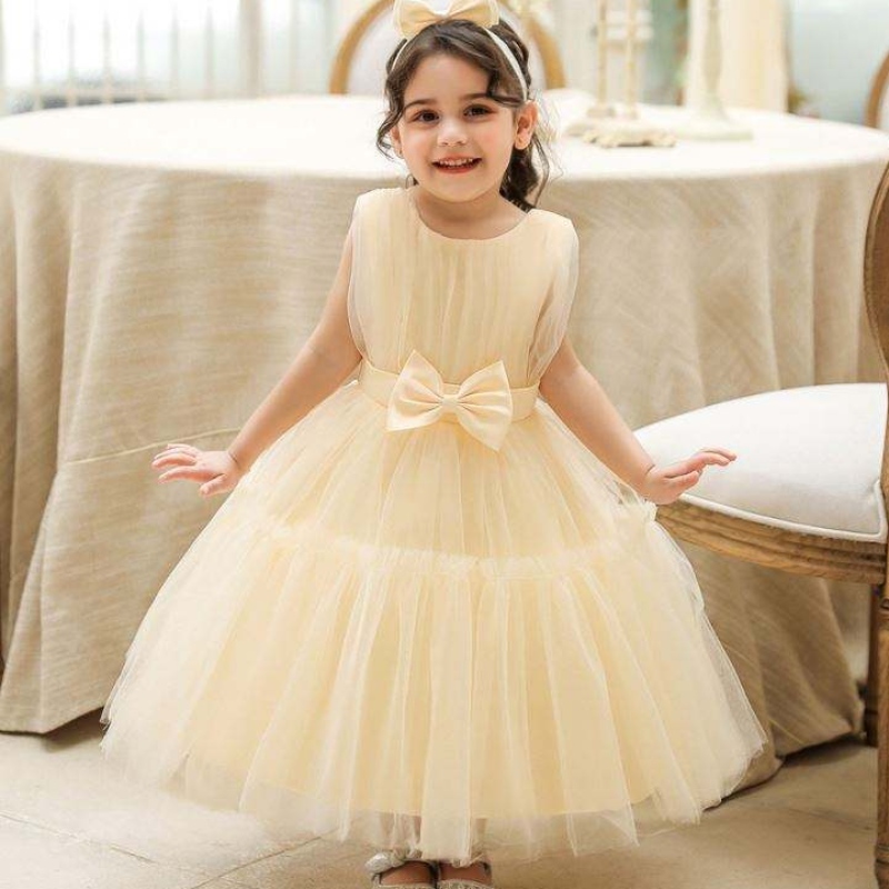 Baige 4 -jährige Neugeborene Babykleid Kleid geschwollen ärmellose Kinder Hochzeitskleid mit kostenlosem Stirnband L2066XZ