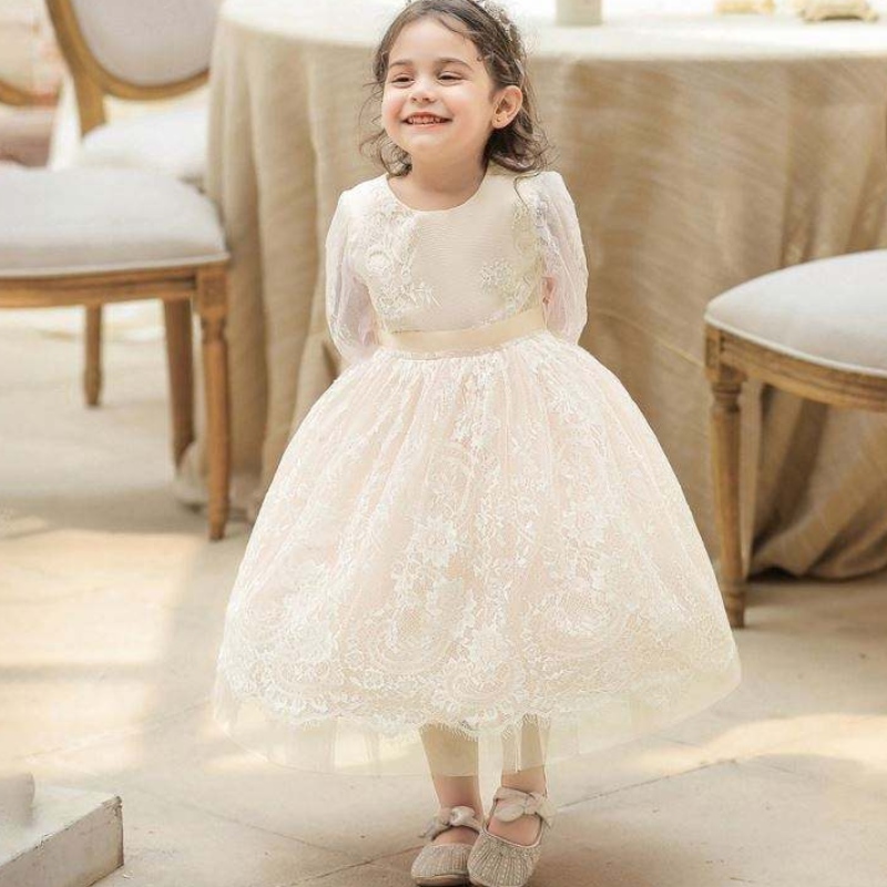 Baige Blume Kinder Babykuchen Kleid Kinder Kleid Design Mädchen Blumenparty Kee tragen