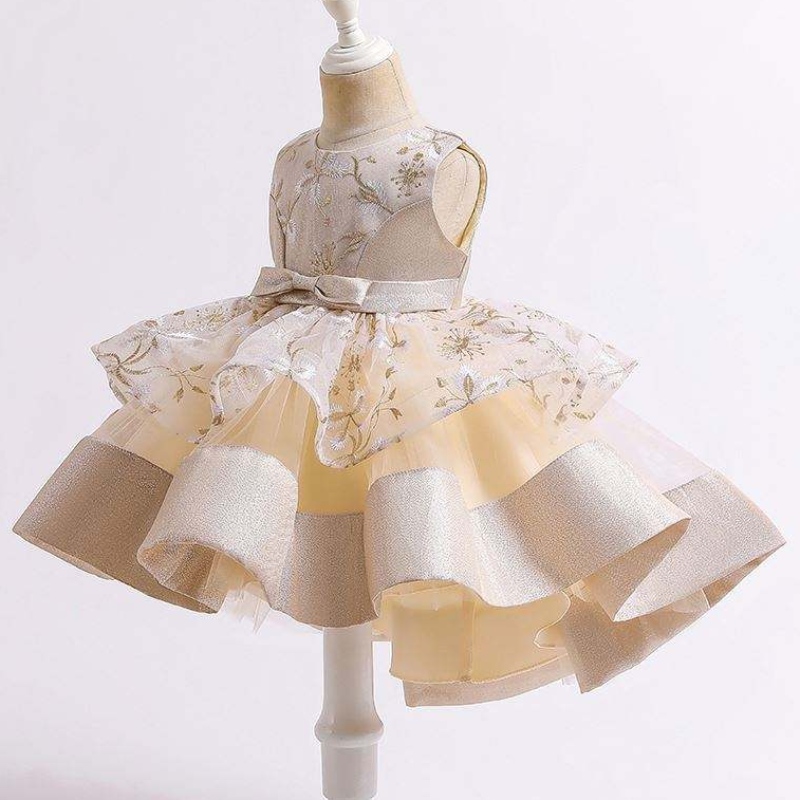 Baige 2021Summer Kinder 's Tracking Princess Kleid mehrschichtiger Mesh Kids Hochzeitstorte Ballkleid L5251
