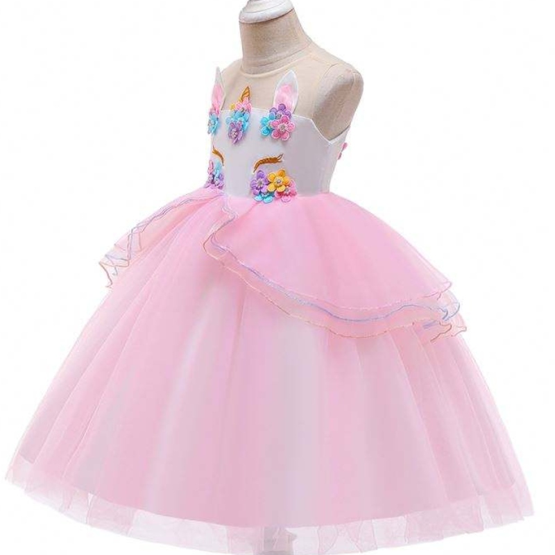 Neue Unicorn Abendkleid Kinder Kleidung Baby Party Mesh Kostüm für Mädchenkleid DJS006