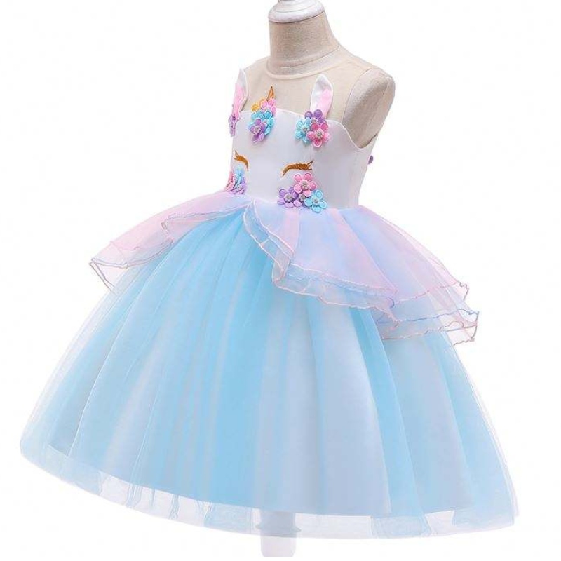Neue Unicorn Abendkleid Kinder Kleidung Baby Party Mesh Kostüm für Mädchenkleid DJS006
