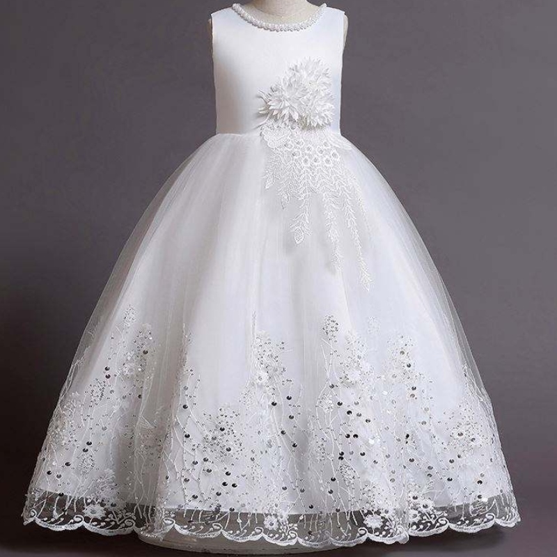 Baige Babyprodukt Mädchen Maxi Langperlen Ballkleid Kinder überlagert einfaches Netto -Prom -Party -Kleid