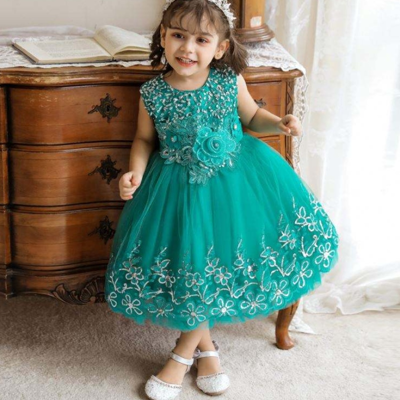 Baige Kids Fancy Stickerei Blumenkleid 0-5 Jahre altes Mädchen Kinder Net-Kleid-Design Stylish Hochzeitsfeierkleid für Kinder