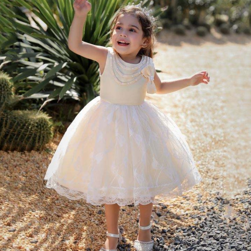 Baige Europa Stil Kleinkind Pailletten Kleid Girls Weihnachtskleider Geburtstagsurlaub Party Hochzeitsblume Mädchen Kleider