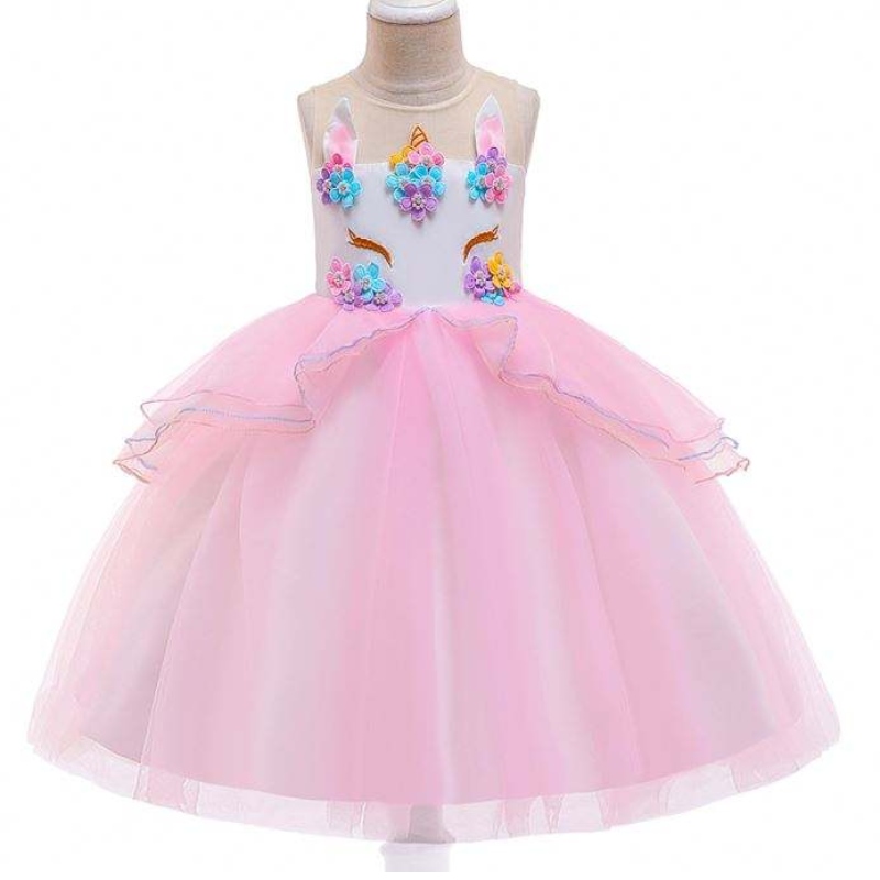 Neuankömmlinge Kinder Blume Einhorn Kleid Baby Custom Clothes Kinder Kleid Designs DJS006
