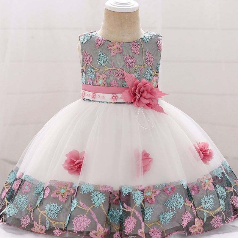 Amazon Hot Sale England Stil formelle Rüschen ärmellose Baby Ein Stück Mädchen Party Festzug Kleider L5045XZ