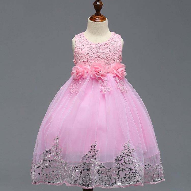Neueste Baby -Kleid -Design Boutique Kinder Kleidung Spitze Pailletten Mädchen Party Kleid L7791