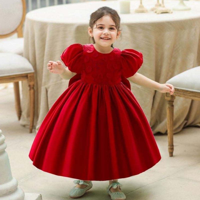 Baige Großhandel Baby Kind Kinder Kleidung Kleidung Spitze Blumenmädchen Erstes Geburtstagsfeier Kleid