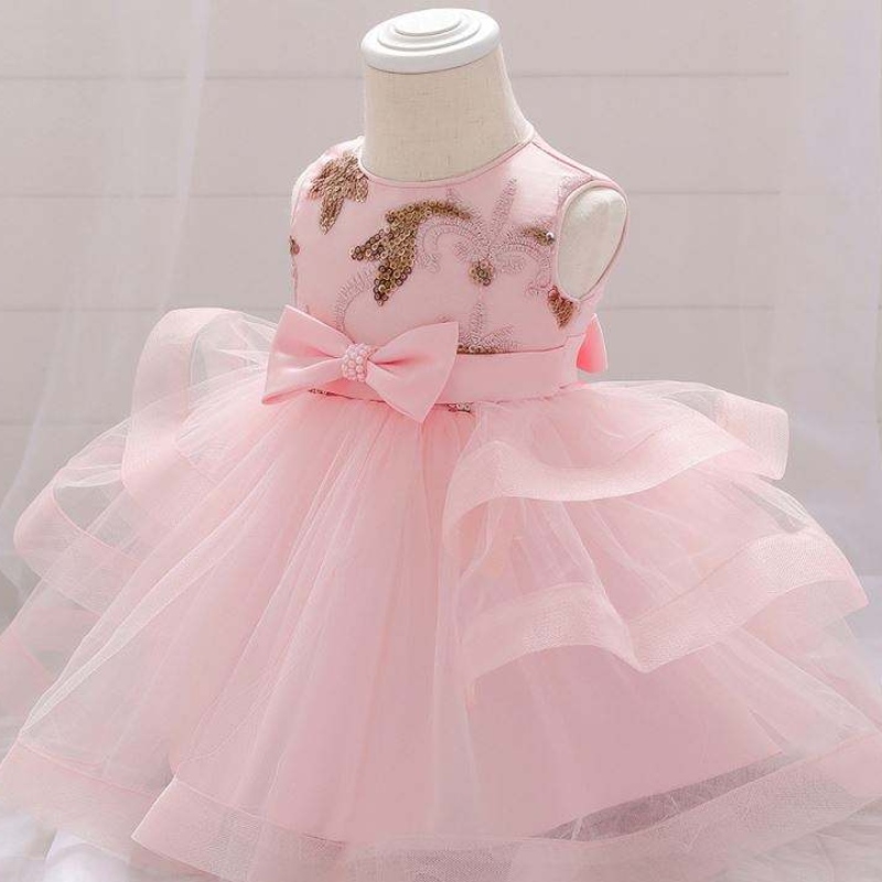 2021Summer New Girls 2-6 Jahre Kleinkindparty tragen Säugling Prinzessin Spanisch Geburtstag Spitzen Kinder Kleider mit Bug Taille L1929XZ