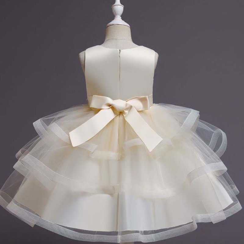 Baige Flower Girl Kleid Kids Kids Kleid Baby Tutu Prinzessin Kleid mit Perlenknie Länge Geburtstagskleidung