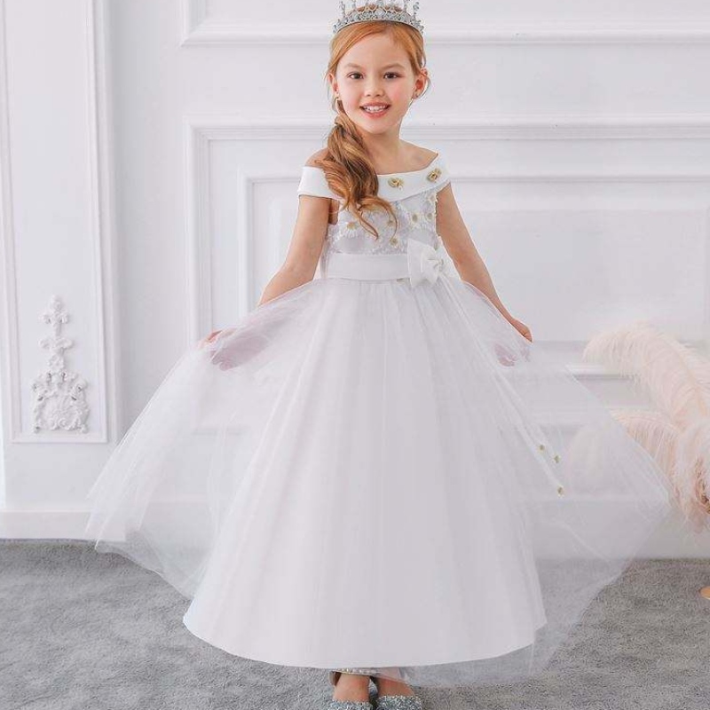 Kinder Blumenmädchen Party tragen Kleidergeburtstagskleid für Mädchen Baby Maxi Ballkleider Kinder ärmellose Bogen lange Kleider LP-232