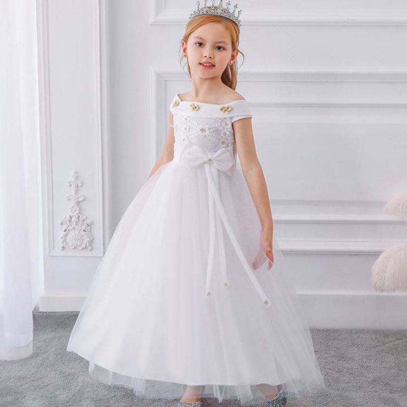 Kinder Blumenmädchen Party tragen Kleidergeburtstagskleid für Mädchen Baby Maxi Ballkleider Kinder ärmellose Bogen lange Kleider LP-232