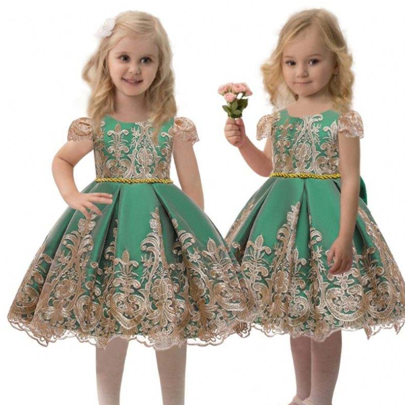 China Factory Kids Party Satin Kleid Baby Blume Geburtstagskleidung Kinder Sommer Kleidung 7933
