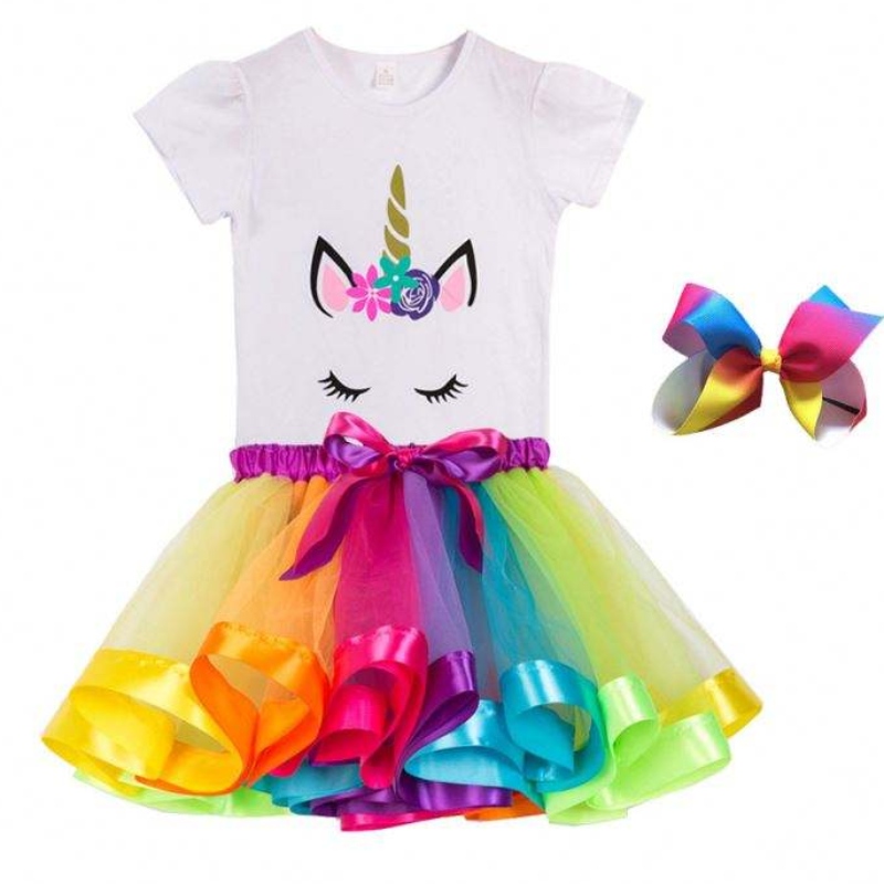 Bunte T-Shirt+Kleid Geburtstag Party Kostüm Sommer Baumwolle Einhorn Kleid DJS075