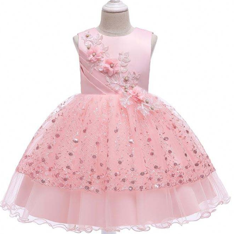 2020 Kinder Kleidung Stock Baby Girl Kids Frock Design Blume Baby Mädchen Geburtstagsfeier Kleid L5201