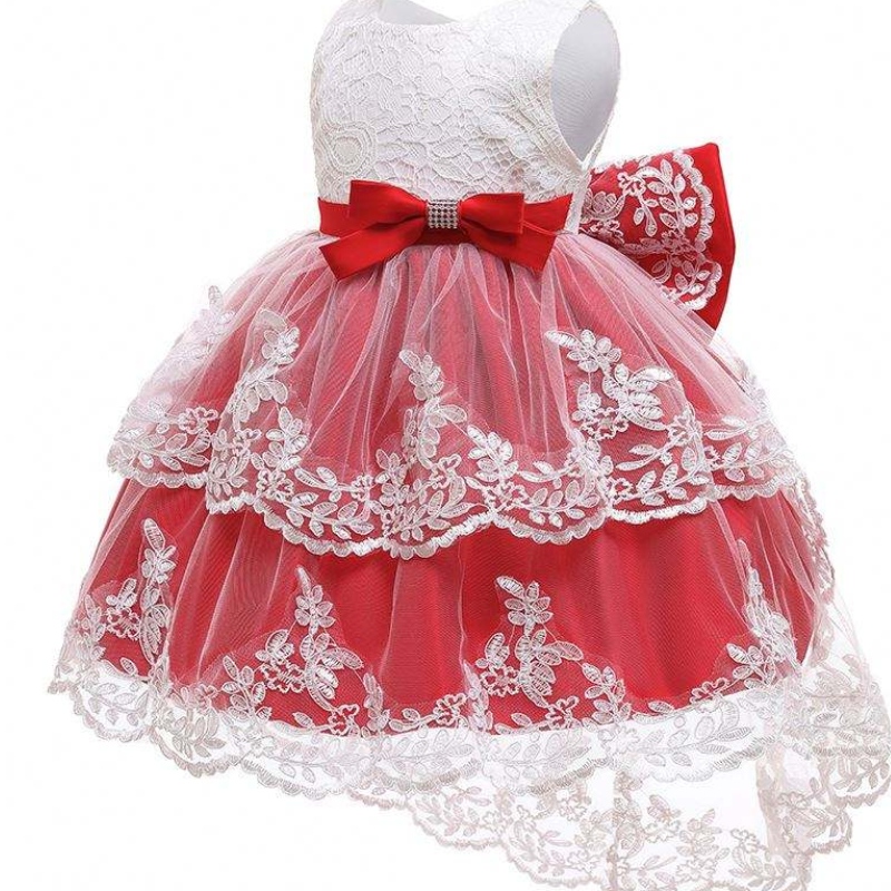 Elegant Trailing Baby Girls Party tragen Stickkleid mit langem Ballkleid für Kinder