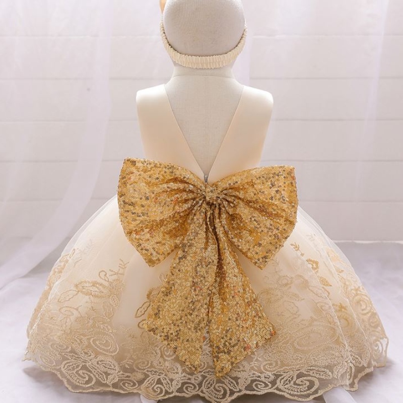 New Summer Kids Frock Prinzessin Kinderkleid Kleid Kind 1st Geburtstagskleid mit kostenlosem Stirnband