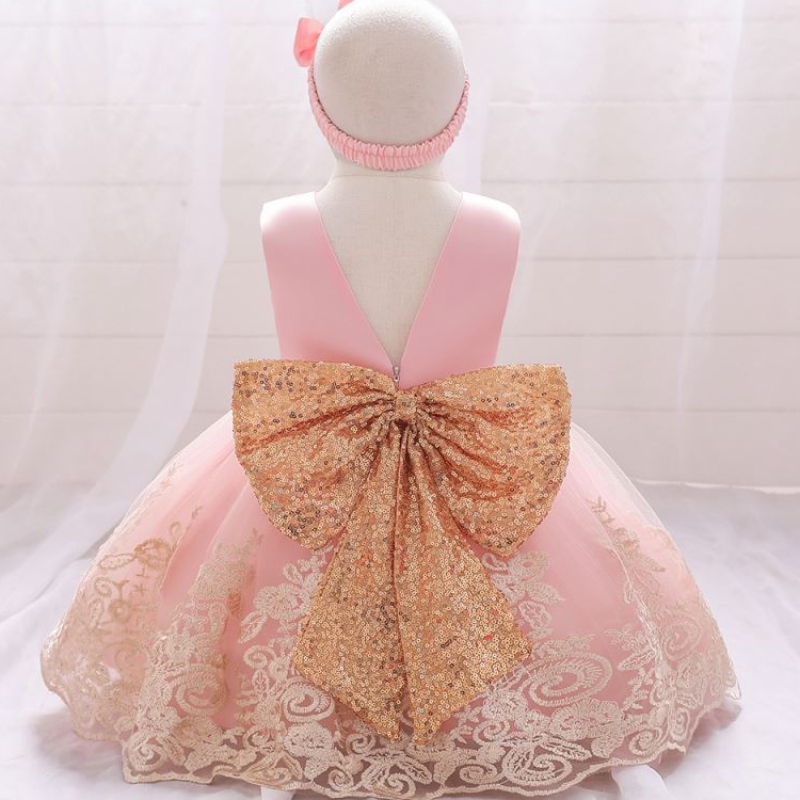 New Summer Kids Frock Prinzessin Kinderkleid Kleid Kind 1st Geburtstagskleid mit kostenlosem Stirnband