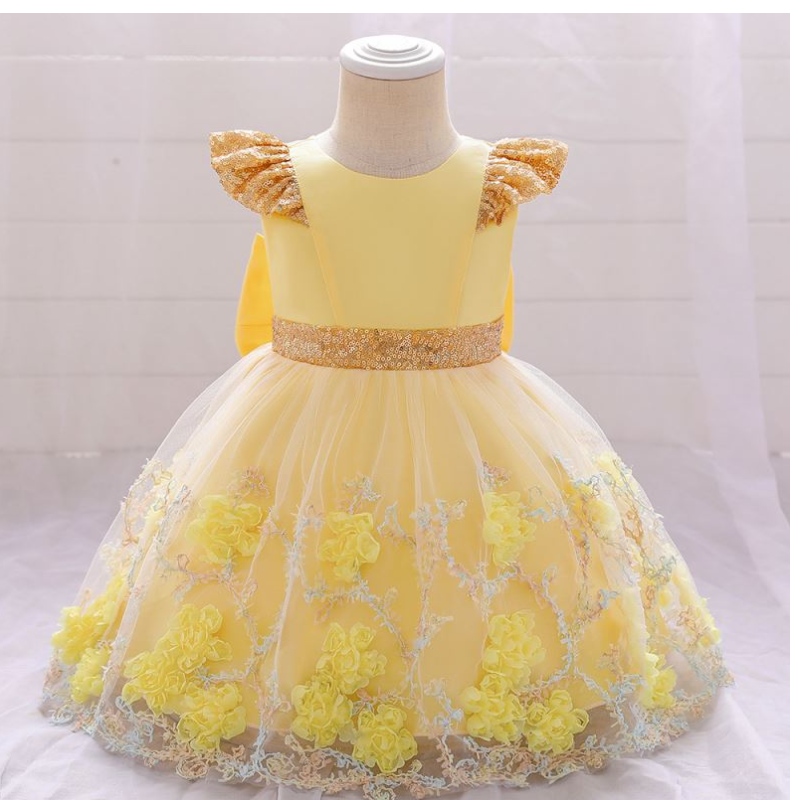 Baige Neuankoge formale rosa Blumenmädchen Kleider Kleinkind Kinder Applique Baby Geburtstagsfeier Kleid