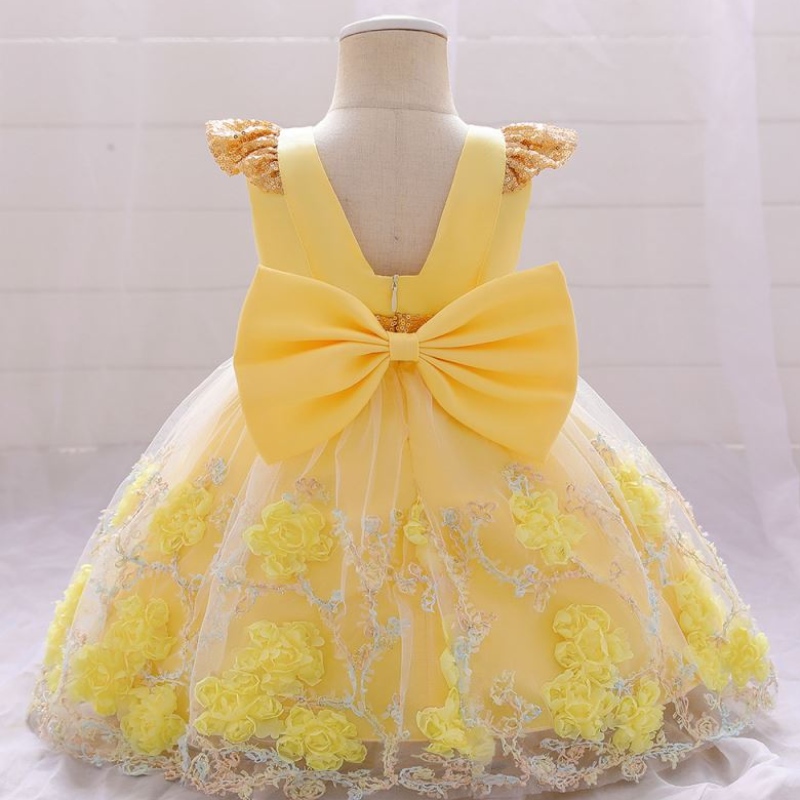 Baige Neuankoge formale rosa Blumenmädchen Kleider Kleinkind Kinder Applique Baby Geburtstagsfeier Kleid