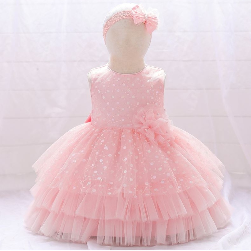 Baige Amazon Hot Sale Flower Girl Party Kleid Kinder Geburtstag Vollmonatiges Feenkleid mit Stirnband